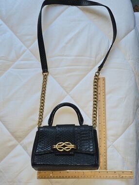 Black Textured Crossbody Bag with Gold Accent